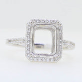 Sterling Silver Semi Mount Ring Setting Emerald Oct 10x8mm Art Deco Style - Syzjewelry